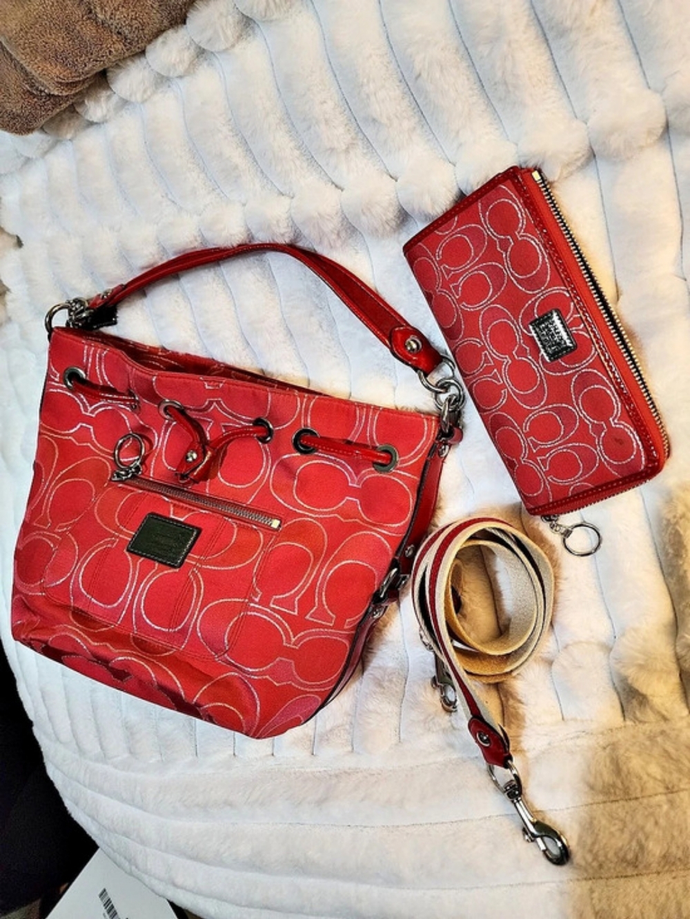 Coach Poppy Signature Lurex Bucket Bag (Style No. 17930) & Matching Wallet